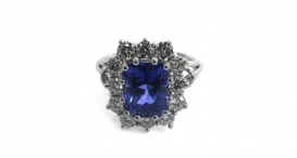 R1009 - prsten vyrobený z platiny s modrým safírem a diamanty - foto č. 175