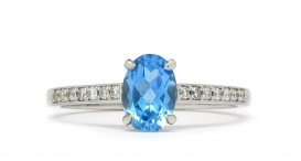 R1136-390a - prsten vyrobený z bílého zlata s modrým topazem a diamanty - foto č. 98
