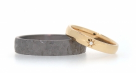 W2367 - snubní prsteny vyrobené z Tantalu a růžového zlata s diamantem - foto č. 196