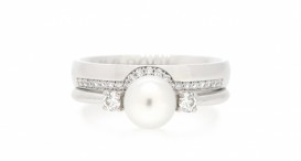 R1274 - prsten vyrobený z bílého zlata s mořskou perlou a diamanty - foto č. 32