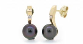 E4081-1409 - náušnice vyrobené ze zlata s tahitskou perlou a diamanty - foto č. 3