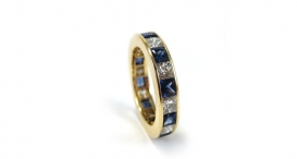 R1034 - prsten vyrobený z 18kt zlata s modrými safíry a diamanty - foto č. 159