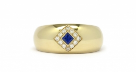 R1161-437 - prsten vyrobený z růžového zlato s modrým safírem a diamanty - foto č. 82