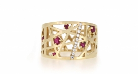 R1175-596 - prsten vyrobený ze zlata s rubíny a diamanty - foto č. 63
