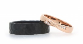 W2705-1554 - snubní prsteny vyrobené ze zirkonia a červeného zlata s diamantem - foto č. 8